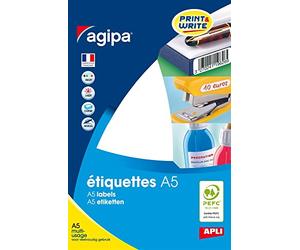 AGIPA Lot de 10 Etuis A5 (16F) de 512 étiquettes multi-usage Permanentes 24 x 33,5 mm Blanc