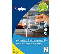 AGIPA 119601 Etiquettes blanches enlevables coins arrondis multi-usage 22 x 16 mm - Pochette de 3825