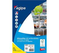 Agipa White removable multipurpose labels, 10 feuilles A5, 38,5 x 65 mm, blanc, 1120 pièces, 10 feuilles A5, 38,5 x 65 mm, blanc, 38,5 x 65, 1120 pièces, 10 (A5)