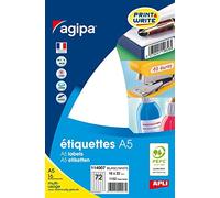 AGIPA Lot de 3 Etuis A5 (16F) de 1152 étiquettes multi-usage Permanentes 16 x 22 mm Blanc