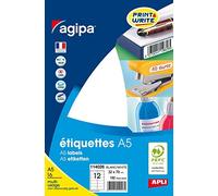 AGIPA Lot de 3 Etuis A5 (16F) de 192 étiquettes multi-usage Permanentes 32 x 70 mm Blanc