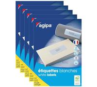 AGIPA Lot de 5 Boites de 1000 (100 Feuilles) Etiquettes multi-usage 105 x 57 mm coins droits