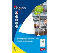 AGIPA Lot de 5 Etuis A5 (10F) de 300 étiquettes multi-usage Enlevable 19 x 38 mm Blanc