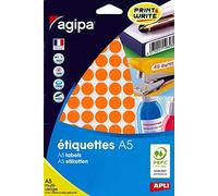 AGIPA Lot de 5 Etuis A5 (10F) de 960 Pastilles Gommettes Rondes 15 mm Orange
