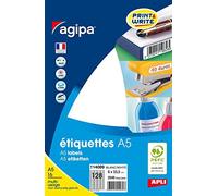 AGIPA Lot de 5 Etuis A5 (16F) de 2048 étiquettes multi-usage Permanentes 6 x 33,5 mm Blanc