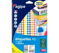 Agipa Pastilles adhésives rondes Ø 8 mm - 11995 - A5 - Pochette de 7 feuilles de 294 - 2058 étiquettes - Assorties