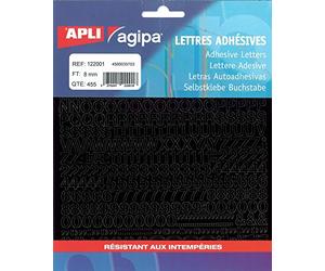 AGIPA pochette 455 lettres + chiffres Adhésifs 8 mm Noir 8mm