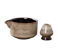 Agitateur à matcha en céramique, fouet et bol, ensemble de 2 pièces avec bec verseur support réutilisable(White)