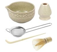Agitateur à matcha en céramique, fouet et bol, ensemble de thé 5 pièces, support d'outils Chasen for cérémonie, kit for débutants(Matcha)