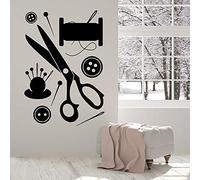 AGiuoo Atelier de Couture Sticker Mural Atelier de Couture Ciseaux Bouton Couture Autocollant Mural Vinyle Amovible Couture Mur décoratif Mural 71x49 cm
