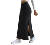 Agiyenna Agyenna Jupe en Tricot Femme Jupe Longue avec Fente Jupes Longues Trapèze Taille Haute Jupe De Loisirs Élégante en Tricot Côtelé Jupes Tricotées Élastiques Et Extensibles