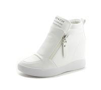 Agiyenna Baskets à Talons Compensés Couleur Unie pour Femmes Baskets à Paillettes Plateforme Chaussures de Sport à la Mode Bottines Montantes Baskets Compensées pour Femmes avec Fermeture Éclair