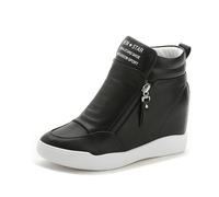 Agiyenna Baskets à Talons Compensés Couleur Unie pour Femmes Baskets à Paillettes Plateforme Chaussures de Sport à la Mode Bottines Montantes Baskets Compensées pour Femmes avec Fermeture Éclair