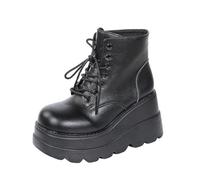 Agiyenna Bottines Gothiques À Lacets Pour Femme Talon Bloc Punk Bottines Plates En Cuir Verni Chaussures Épaisses Bottes De Motard Bottes Hautes Avec Motif Toile D'Araignée Ailes De Chauve-Souris