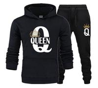Agiyenna Couple Sweat à Capuche Ensemble Hommes Femmes Deux Pièces Costume de Loisirs Roi Reine Pull avec Poches 2 Pièces Sweat à Capuche + Pantalon 2 Pièces Ensemble Survêtement