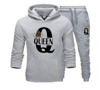 Agiyenna Couple Sweat à Capuche Ensemble Hommes Femmes Deux Pièces Costume de Loisirs Roi Reine Pull avec Poches 2 Pièces Sweat à Capuche + Pantalon 2 Pièces Ensemble Survêtement