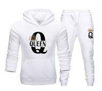 Agiyenna Couple Sweat à Capuche Ensemble Hommes Femmes Deux Pièces Costume de Loisirs Roi Reine Pull avec Poches 2 Pièces Sweat à Capuche + Pantalon 2 Pièces Ensemble Survêtement