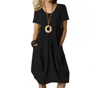 Agiyenna D'été Trapèze pour Femmes Balançoire Ample Robe à Manches Courtes avec Poches Unie Décontractée à Col Rond Jusqu'aux Genoux de Plage Élégante Midi