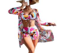Agiyenna Maillot de Bain Fendu pour Femme Ensemble 3 Pièces Maillot de Bain Imprimé Floral Tropical Push-up Tankini Vêtements de Plage Maillot de Bain avec Short de Bain Maillot de Bain Dos Nu