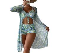 Agiyenna Maillot de Bain Fendu pour Femme Ensemble 3 Pièces Maillot de Bain Imprimé Floral Tropical Push-up Tankini Vêtements de Plage Maillot de Bain avec Short de Bain Maillot de Bain Dos Nu