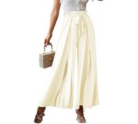 Agiyenna Pantalon D'été pour Femme avec Cordon de Serrage Jupe Culotte Longue Pantalon de Loisirs à Jambes Larges Pantalon Élégant avec Ceinture à Nouer Plissé Taille Haute Pantalon Uni avec Nœud