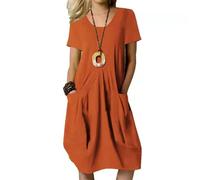 Agiyenna Robe D'été Trapèze Pour Femmes à Manches Courtes avec Poches, Col Rond Décontractée Jusqu'aux Genoux, Balançoire Ample Midi Élégante de Plage