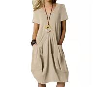 Agiyenna Robe D'été Trapèze pour Femmes Balançoire Ample Robe à Manches Courtes avec Poches Robe Unie Décontractée à Col Rond Robe Décontractée Jusqu'aux Genoux Robe de Plage Élégante Robe Midi