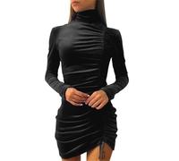 Agiyenna Robe en Velours Élégante pour Femme à Cordon de Serrage Coupe Slim d'hiver Courte Unie Robe de Soirée Col Roulé Manches Longues Confortable pour Les Fêtes et Loisirs