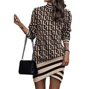 Agiyenna Robe Irrégulières pour Femmes Robe Chaudes d'hiver Robe Minces Élégantes Col Haut Manches Longues Robe Décontractées Mini Robe de Soirée Robe Pull Sexy