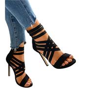 Agiyenna Sandales D'été Sexy à Talons Hauts avec Plateforme en Bouche de Poisson Fermeture Éclair Sandales à Talon Aiguille Découpes Plateforme Sur le Devant Talons Hauts Noirs