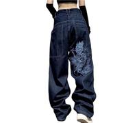 Agiyenna Y2K Pantalon Cargo Droit pour Femme Baggy Pantalon en Jean avec Poches Taille Haute Pantalon Décontracté Streetwear Imprimé Vintage Hip Hop pour Adolescentes Pantalon de Randonnée Extensible