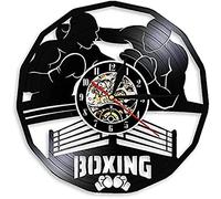 AGlitw ELD Boxe Combats Gym Signe Boxe Sports Martiaux Mur Arts Décor Montre Pugilisme Boxe Disque Vinyle Horloge Murale Boxer Cadeau Dia
