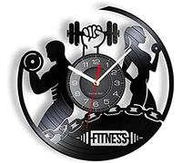 AGlitw Fitness Disque Vinyle Horloge Sport Corps Santé À La Main Sport Gym Mur Art Musculation Chambre Décor Haltère Vintage LP Horloge Murale