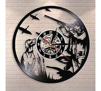 AGlitw Horloge Murale en Vinyle de Noël, Canard pilet, Chasse, Art Mural, décoration de Grotte, Horloge Murale, Homme Chasseur, Pistolet et Chien, Chasse au Canard, Disque Vinyle, Horloge Murale