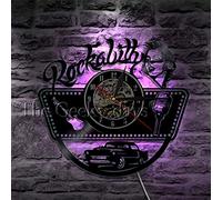 AGlitw Rockabilly Disque Vinyle Horloge Murale Design Moderne Rock Musique Silhouette Vinly Horloge avec Éclairage LED Montre Murale Décor À La Maison