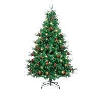 AGM Arbre de Noël 1,8M avec Guirlandes Lumineuses 15M 300LEDs, Arbre de Noël Artificiel avec Aiguilles de Pin Mélangées, Baies Rouges, Charnières, Base en Métal, 688 Branches