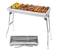 AGM Barbecue à Charbon, BBQ Grill Démontable Pliable Portable en Acier pour Pique-Nique, Voyage, Jardin, Camping (XL, Argent-1)