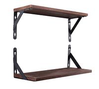 AGM Etagères Murales Lot de 2, Étagère Murale Bois et Métal Marron Foncé, Rustiques Etagere Murale Longueur de 42cm, Charge Maximal 30kg pour Chambre, Salle de Bain, Salon, Cuisine et Plus