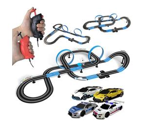 AGM MASETCH High Speed Series Tram Dual Track Set, Piste électrique de 8,4 m avec 4 véhicules de Course de Voitures à sous, livré avec 2 Commandes manuelles et pièces de Piste et Un Compteur de Tours