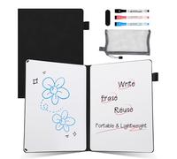 AGM Mini tableau blanc A5, tableau d'écriture portable avec 3 stylos de couleur et gomme, pour bureau, étude, salle de classe et usage domestique - Noir