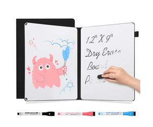 AGM Mini tableau blanc effaçable à sec A4, 30 x 21,5 cm, tableau blanc double face avec 3 stylos de couleur, 1 gomme, 1 sac en maille, tableau d'écriture portable pour étudier, réunions, prise de