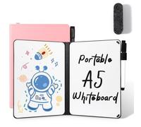 AGM Mini tableau blanc portable A5 - Petit tableau blanc double face - Sans aimant - Coque rigide - 15 x 21 cm - Pour bureau, école, maison - Avec 1 marqueur avec pointe gomme