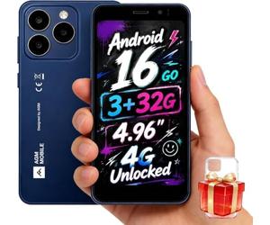AGM Note N2 Mini Téléphone, Android 16, Écran HD 4,96", IP54, Whatsapp | Téléphone Mini Déverrouillé Android, Google Familly Link, 3Go+32Go, Double SIM, Batterie 3000mAh, 400Nit, 190g, Bleu