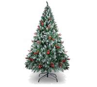 AGM Sapin de Noël Artificiel, Arbre de Noël Vert Sapin, Aiguilles de Pin Mélangées | Baies Rouges | Charnières | Base en Métal, Matériau en PVC, 720 Branches, 180cm
