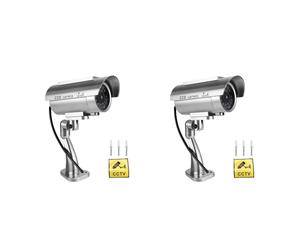 Agmoctz 2X Caméra Solaire de Simulation de Surveillance Extérieure, Fausse Caméra Factice avec Lumière LED Argentée