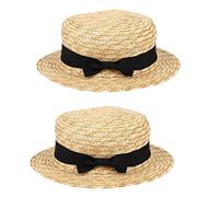 Agmoctz 2X Chapeau de Paille Mignon Enfant Filles Chapeau de Soleil NœUd à Deux Boucles des Grand Bord Plage