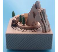 Agmoctz Boîte À Musique en Bois avec Tunnel De Montagne avec Train Magnétique Mobile Pièces