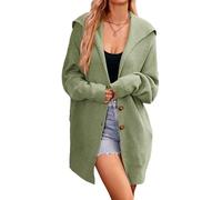 Agmoctz Cardigan Oversize en Tricot Épais Ouvert sur Le Devant pour Femme, Pull Boutonné, Côtelé, Veste en Tricot, Automne Vert L