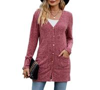 Agmoctz Cardigan Tendance Automne 2025 pour Femme, en Tricot Doux, Manches Longues, Ouvert sur Le Devant, avec Poches. Vin Rouge XL