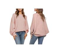 Agmoctz Pull Oversize à Col du Cou pour Femme, Manches Longues Bouffantes, Chauve-Souris, Torsadé, Ample Rose L